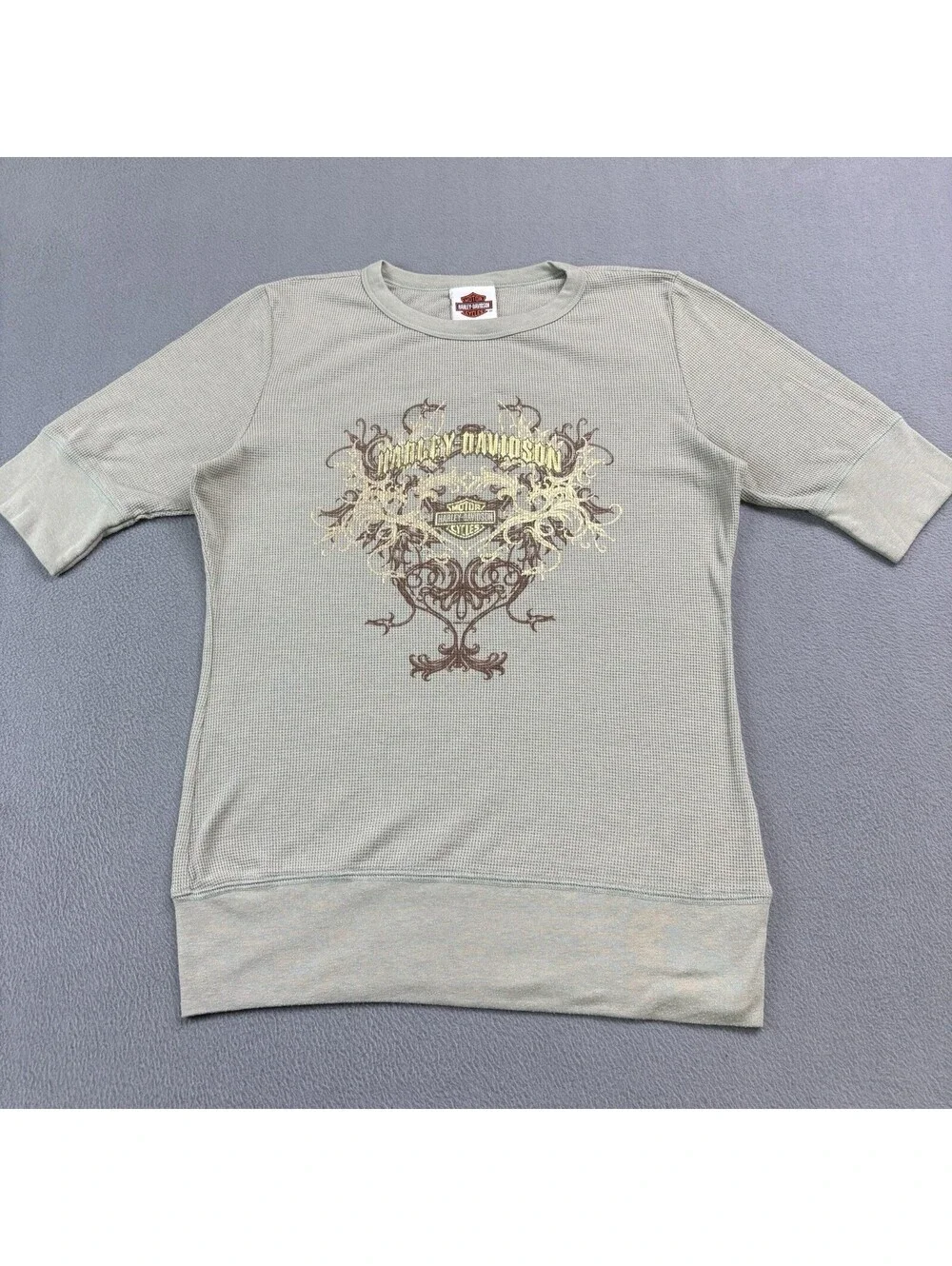 Vintage Y2K Tribal Harley Davidson Waffle Knit Thermal T Shirt Women’s Medium